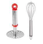 URBAN BUY Stainless Steel Pav Bhaji Masher With Stainless Steel Whisk, Steel Egg Beater and Multicolour, Pack of 2