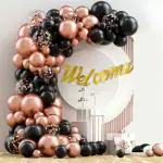 SPECIALYOU.IN Welcome Decoration kit with Rose Gold, Confetti & Black Balloons for decoration, welcome home decor kit, welcome back decoration combo, Black and Rose Gold balloons for decoration - 38 Pcs