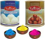 Yuvraj Sweets Rasgulla & Gulab jamun ( 1 kg X 2) with gulal holi colours gifts of Holi fastival Combo