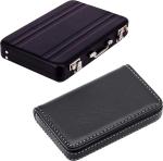 StealODeal Black Mini Briefcase Credit Case With -Side Leather 15 Card Holder (Set Of 2)