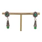 CHAITANYA EMPORIUM vibrant dana intricate center boond shape green stone cyclindrical tokri drop silver jhumke