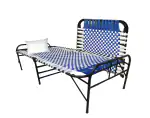 Crempire Magic Folding Bed for Sleeping, Single Bed Frame, Big charpai (White/Blue with Cushion) Incomplete