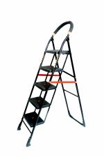 DPH Powder Coated OSCAR ladder Steel Heavy Duty Strong and Durable Multipurpose Folding Ladder with Wide Steps for Home and Kitchen- 5 Step (Black) Plastic, Steel Ladder  (With Platform, Hand Rail, Tool Tray)