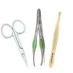 Majestique Eyebrow Plucker with Nail Scissors for Eyebrows and Hair Plucker Removal - Gold/Silver 3P