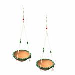 Jainsons Pet Products 2 Pcs Hanging Outdoor Bird Feeder, Earthenware Bird Feeding/Watering Bowl for Birds