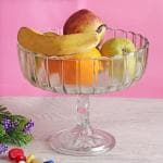 Clovefry Glass Pattern Fruit Bowl Dining Table Serving Vegetable Storage Tray|Glass Bowl for Home Decoration - Fruit Salad Dessert Bowl Crystal Clear (8 Inch).