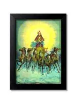 Blue Nexus Seven horses painting with frame Wall Poster with Wall Frame Room Art Painting Collection A4 size 10x13
