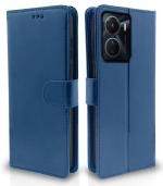 Balkans Vivo Y16 Flip Case Leather Finish | Inside TPU with Card Pockets | Wallet Stand and Shock Proof | Magnetic Closing | Complete Protection Flip Cover (Blue)