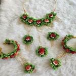 HASTSHILP Home Green Flower Fabric Handmade Jewellery for Haldi, Baby Shower, Mehndi, Godbharai Set For Women/Girls. Floral Jewellery Set, Jewellery Gift