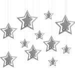 My Party Suppliers Glitter Mirror Silver Hollow Star Garland for Party Paper Wall Hanging Pendant (28 x 20 x 2 cm) (Pack of 7)