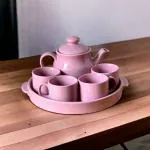 BACKKSPACE RETAIL Modern Design Teapot Set with 4 Cups (180ML), 1 Kettle (600ML), and 1 Plate | Use for Gift, Office, Home | Lead-Free and Non-Toxic Ceramic Material That Makes It Safe for Health - Purple