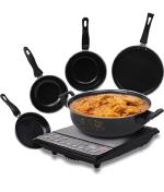 Piplac Stainless Steel Non Stick cookware Set 5 pcs Made of cast Iron ceremic Hard anodised Non Stick Friendly Utensils Combo of kadhai, Fry Pan, Sauce pan, Tadka pan, Tawa)