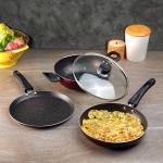 Vinod Supreme Plus 3Pcs Non-Stick Cookware Set- Frypan 24cm, Kadai 2.4L & Dosa Tawa 28cm |Induction