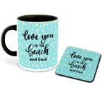 Whats Your Kick Love Theme Love You To The Beach and Back Printed Black Ceramic Coffee Mug with Coaster and Tea Mug 325ml