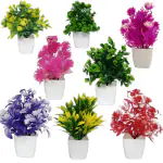 PRIMOH Set of 8 Unique Small Artificial Plants For Home Office Desk Bathroom Decor Bonsai Wild Artificial Plant With Pot (14 cm, Multicolor)