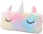 Royal Turtle Unicorn Soft Plush Fur Fabric Pencil Case Holder Beauty Makeup Storage Case Pouch, Assorted Design,(21x15 cm,2 pc, Pink) -R8_