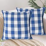 Lushomes Square Cushion Cover with Blanket Stitch, Cotton Sofa Pillow Cover Set of 2, 16x16 Inch, Big Checks, Blue and White Checks, Pillow Cushions Covers (Pack of 2, 40x40 Cms)