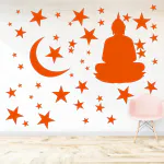 Ashamohar Buddha Design Wall Stickers for Home Decoration for Hall, Pooja Room Self Adhesive Sticker Orange (Pack of 1)