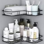 YASH Marketing Multipurpose Bathroom/Kitchen Corner Storage Organizer Wall Mounted Rack Shelf Shower Caddy (No Drilling - Shelf Adhesive) Bathroom Accessories Storage Rack (Black, Pack Of 1) (BLACK)