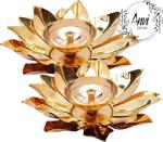 Anvi DECOR Brass & Copper Lotus Akhand Diya/Kamla Patta Table Deepak/Oil Lamp- 6 Inch Pack of 2.
