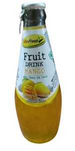 Veefresh Fruit Juice with Nata De Coco Mango Glass Bottle 300ml (Pack of 4)