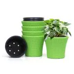 Livzing 9 Inch Self Watering Pot-Plastic Flower Pot-Gamla Planter Pot-Modern Decorative Planter Perfect for Indoor-Outdoor-Balcony-Garden-Living Room-Home-Green(Pack of 5)