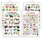 GO WOO Combo of 4 Vegetables, Domestic Animals and Pets, Wild Animals and Hindi Varnamala Charts