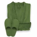 Sassoon Caldezonia Microfiber Bathrobe With Slippers for Men & Women, Unisex Luxury Bathrobe Towel, Spa Robe Combed (Pack of 1) - Green Color