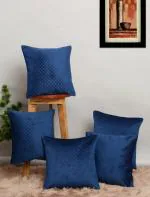 WEAVERLY Holland Quilted Cushion Cover| Royal Blue Color| 16x16 Inches| Set of 5| Soft Velvet Cushion covers| Attractive Cushion Covers| Geometric decorative pillow cover for sofa, couch with premium fabric