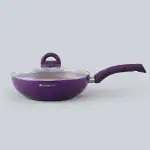Wonderchef Granite Aluminium Non-stick Wok with Glass Lid, 24cm, 2.7L, 3.5mm, Purple, Compatible On Hot Plate, Hobs, Gas Stove, Ceramic Plate And Induction, 2 Years Warranty