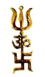 Astroghar Brass Tri Shakti Yantra Power Symbol For Protection Swastik Om Trishul Symbol