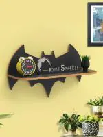Home Sparkle Black Batman Shape MDF Wall Mounted Floating Shelf 12 x 5 x 7.6 inch