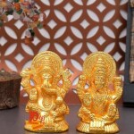 DARIDRA BHANJAN - Metal Gold Laxmi Ganesh Idol , Lakshmi Ganesha Ganpati Muti Statue for Home and Office Diwali Gift Item Puja Item Decorative Showpiece.