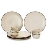 Bodhi House Hand Painted Ceramic Dinner Set of 4 Dinner Plates (10.6 Inch) and 4 Katori Bowls (3.93 Inch) Dinnerware Set | Microwave and Dishwasher Safe (Pack of 8, Off-White)