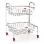 HAZEL Stainless Steel Fruit Vegetable Basket Kitchen Storage Trolley Rack Multi Shelves Stand with Wheel, 2 Layer, 18.2 Inches Height