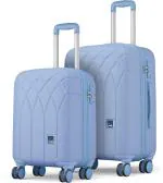 Genie Dew Trolley Bag Set of 2: Cabin 55cm and Medium 66cm, Hard Side Travel Bag for Women, 8 Wheels Luggage Suitcase for Travelling, Scratch Resistant, Chalk Blue
