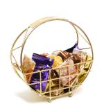 Jaiccha Ghasitaram Gifts-Diwali-Half Moon Metal Basket of Bites, Chikki and Cookies-300 gram