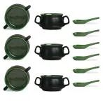 Caffeine Green, Black Stoneware Soup Bowl With Spoon (Set Of 6)