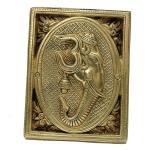 KALARAMBH Brass Brass Om Ganesh Face Wall Hanging for Home Office Mandir Door Entrance Decor Gift Items Collectible Handicraft Art, Yellow, 6 x 0.5 x 8 Inch (L x W x H)