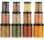 Joie Round Black Plastic Kitchen Canister Jar Containers 300, 500 And 1000 Ml (Pack Of 12)
