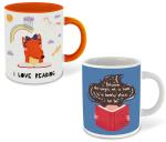Whats Your Kick Book Reading Qoutes Design set of 2 Orange and White Ceramic Coffee Mug 325 ML