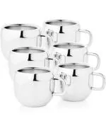 Yes kitchen Dishwasher Safe Silver Steel Cup and Saucer Set 100 ml (Pack of 6)