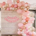 SPECIALYOU.IN Happy Birthday Decoration Kit For Girls Pastel pink and White balloons with Happy Birthday Pink Banner DIY kit for 1st 2nd 18th 25th birthday decoration pack of 46