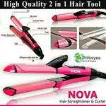 SAFEPAC New Nova Hair Straightener NHC-2009 2 IN 1 Hair Straightener and Curler with Ceramic Plates, Quick Heat-Up to 180C, Dual Function Flat Iron for Fine Hair, 360 Swivel Cord