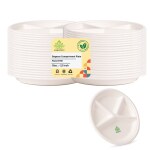 Shrayati Disposable Bagasse Plates - 12 Inch, 50 Pcs Pack, 4 Compartment, Pack of 1, Sugarcane Paper Plates, Round Disposable Plates, Disposable Plates for Parties, Use and Throw Plates, Eco-Friendly