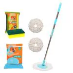 Pranay's Kleanup Combo Spin Mop-Rod Stick, Mop Head,Wipe,Scrubber & 2 Refill - Wet & Dry 360 Mop
