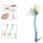 GRIDLAB 2 IN 1 Bath Body Brush with Soft Loofah and Bristles,Back Scrubber with Curved Long Handled Shower Brush for Wet or Dry, Women & Men Body,Face and Spa Washing