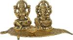 Navyaksh- AgTrendz Designer Leaf Base Laxmi Ganesh Idol Showpiece Oil Lamp Diya Deepak Metal Lakshmi Ganesh Statue for Diwali Home Decoration Items puja Lakshmi Ganesh Murti Metal Decorative Showpiece Decorative Showpiece - 11 cm (Metal, Gold, Red)