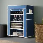 Eco Shopee 4 Fancy Layer Collapsible Wardrobe Almirah Portable Cloth Rack Foldable Cupboard for Clothes Storage Organizer Shelves Non Woven Fabric and PP Plastic Storage Unit (Self Assemble) (4L , Blue)