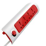 KOLORS Konnekt Spike Guard with Master Switch, Indicator & 4 International sockets, Red & White, 2M wire